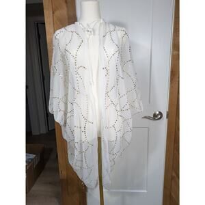 Vintage 70s Sheer White Boho MONTGOMERY WARD Kimono Jacket Top size 12 Batwing